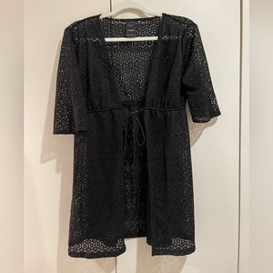 Catalina black mesh see through swimsuit coverup with front tie.